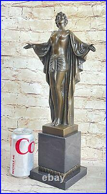 Art Déco Nu Fille Femelle Classique Bronze Sculpture Figurine Marbre Statue