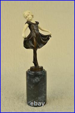 Art Déco OS Bronze Dancing Girl Signé Preiss Sculpture Statue Figurine Décor