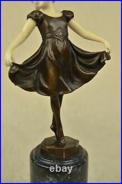 Art Déco OS Bronze Dancing Girl Signé Preiss Sculpture Statue Figurine Décor