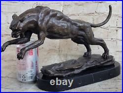 Art Déco Panthère Saut Bronze Sculpture Cubism Statue Lion Cougar Puma Félin