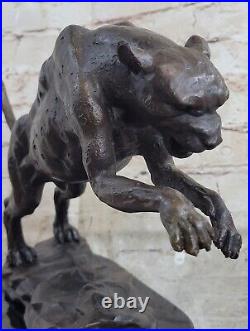 Art Déco Panthère Saut Bronze Sculpture Cubism Statue Lion Cougar Puma Félin