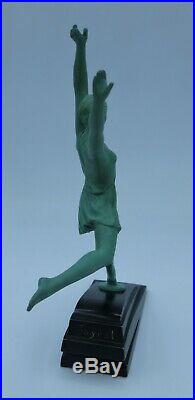 Art Deco Pierre Le Faguays 1930's Statue Fayral Olympia Bronze à Patine Verte