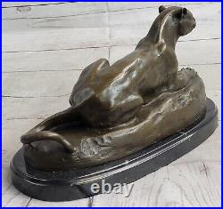 Art Déco Sculpture Jaguar Panthère Animal Bronze Statue Main Fabriqué Figurine