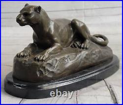 Art Déco Sculpture Jaguar Panthère Animal Bronze Statue Main Fait Figurine Solde