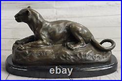 Art Déco Sculpture Jaguar Panthère Animal Bronze Statue Main Fait Figurine Solde