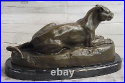 Art Déco Sculpture Jaguar Panthère Animal Bronze Statue Main Fait Figurine Solde