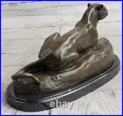 Art Déco Sculpture Jaguar Panthère Animal Bronze Statue Main Fait Figurine Solde