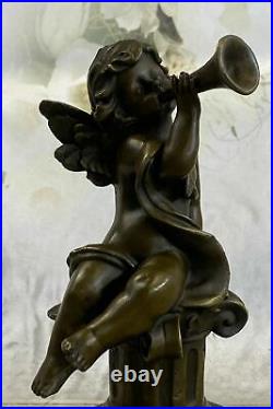 Art Déco Sculpture Jouer Musique Petit Ange Bronze Statue Européen Conçu Nr