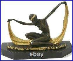 Art Déco Signé Par Mirval Ruban Dancer Bronze Sculpture Figurine Statue Figurine