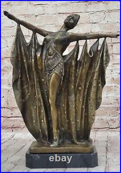 Art Déco Style Signée D H Chiparus Bronze Statue Sculpture Danseuse Gypsy Chair