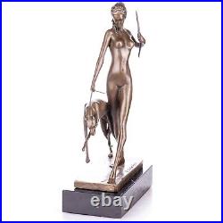 Art Deco bronze figure Diana with dog after E. McCartan Vintage