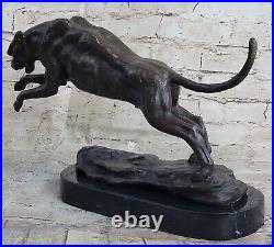 Art Décor Panthère Saut Bronze Sculpture Cubism Statue Lion Cougar Puma Félin