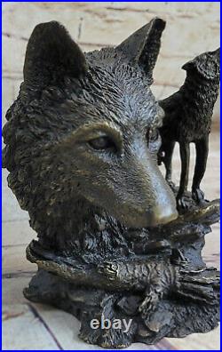 Art Décor de Collection Original Milo Loup Loups Buste Bronze Sculpture Statue