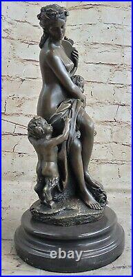 Art Marbre Base Bronze Figurine Love Couronne Chair Femme Ange Statue Sculpture