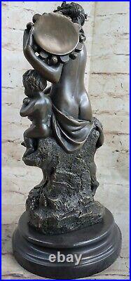 Art Marbre Base Bronze Figurine Love Couronne Chair Femme Ange Statue Sculpture