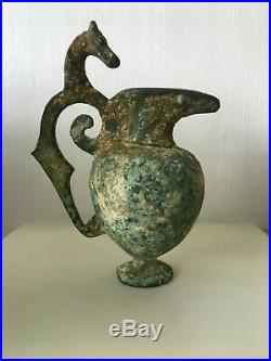 Art Romain ou grecque Rare Vase avec hanse cheval en Bronze, Archéologie +++