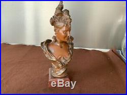 Belle Epoque Art Nouveau Buste Femme Bronze Signé V. Bruyneel / Sculpture
