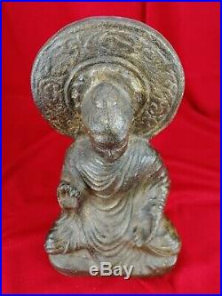 Bouddha en pierre traces de dorure ancien H37cm Asie sculpture statue art