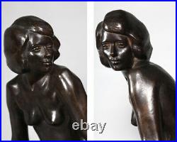 Bronze Art Déco, Marcel BOURAINE 1886/1948, Nue assis vers 1920