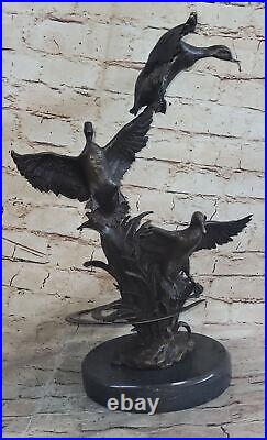 Bronze Art Sculpture Canard Famille Audubon Marsh Arrière-cour Étang Lac Statue