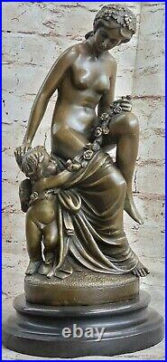 Bronze Marbre Sculpture Statue Ange Cupidon Chérubin Nu Mythique Décoration Art