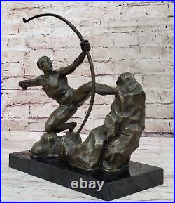 Bronze Métal Art Déco Classique Sculpture Mâle Archer Noud Flèche Statue Marbre