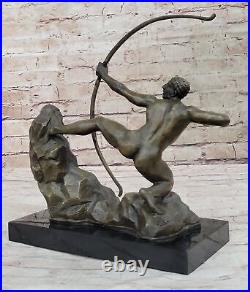 Bronze Métal Art Déco Classique Sculpture Mâle Archer Noud Flèche Statue Marbre