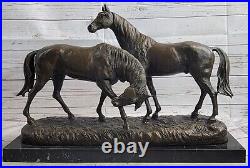 Bronze Sculpture Chevaux En Love Mare Stallion Équestre Statue Décor Art