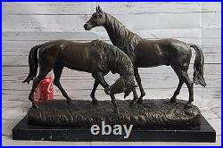 Bronze Sculpture Chevaux En Love Mare Stallion Équestre Statue Décor Art