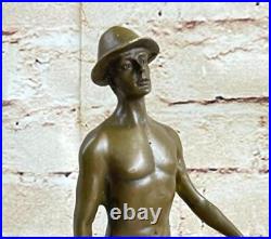 Bronze Sculpture Gay Art Chair Mâle Statue Signée Figurine Cowboy Travail Modèle