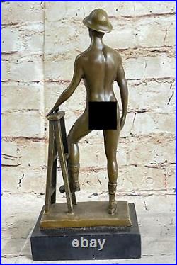 Bronze Sculpture Gay Art Chair Mâle Statue Signée Figurine Cowboy Travail Modèle