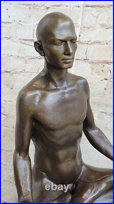Bronze Sculpture Mâle Méditation Statue Yoga Figurine Art de Collection Ouvre Nr