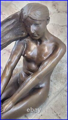 Bronze Sculpture Statue Signée Haute Qualité Art Déco Nu Fille Marbre Base Nr