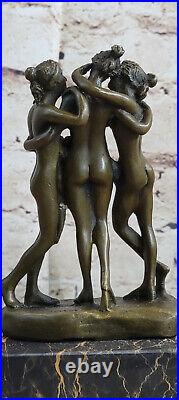 Bronze Sculpture Statue Solde Fonte Trois Graces Par Canova Serre-Livre Art Déco