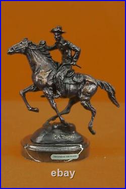 Bronze Sculpture Western Cowboy Rider Cheval Figurine Art Statue Collector Décor