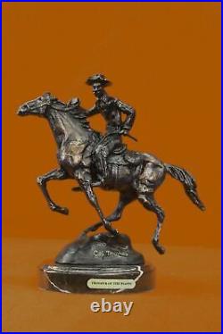 Bronze Sculpture Western Cowboy Rider Cheval Figurine Art Statue Collector Décor