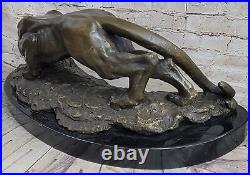 Bronze Statue Sculpture Cougar Vie Sauvage Art Déco Style Nouveau Signé