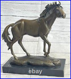 Bronze Statue Signée Mene Sauvage Racing Stallion Cheval Sculpture Art Deco