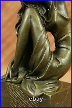Bronze Style Art Nouveau Statue Sculpture Figurine Chair Fille Assis Par Jean La