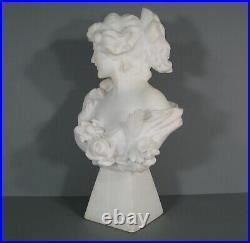 Buste Femme-fleur Amoureuse Sculpture Ancienne Albtre Art Nouveau Signée Pugi