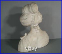 Buste Jeune Femme Style Art Nouveau Sculpture Ancienne Marbre Signé Pizi