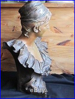 Buste d'actrice en bronze de Georges Van Der Straeten Art-Nouveau Bruxelles