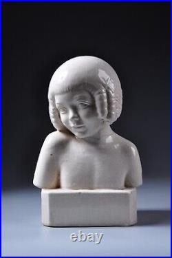Buste de jeune fille ceramique 1930 Art Déco sculpture statue Henri Paul Rey