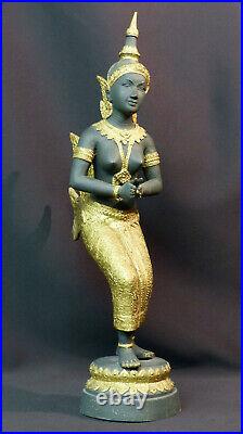 C N1 Art ASIE statuette statue bronze danseuse indonésie costume doré 3.3kg48cm