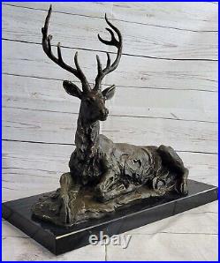Cerf Élan Renne Buck Hunter Bronze Marbre Statue Sportsman Faune Art Déco Décor