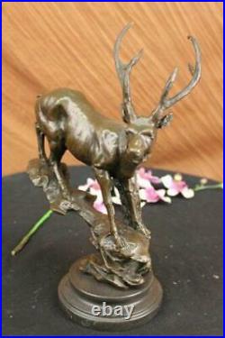 Chalet Lodge Art Élan Cerf Buck Renne Hunter Bronze Marbre Statue Sculpture