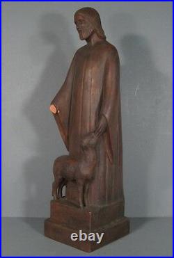 Christ Terre Cuite Signée Kovats / Sculpture Art Déco Kaza Christ A L'agneau