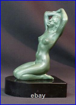 D 1920 superbe statue sculpture métal art nouveau déco 19cm1.4kg femme nue socle