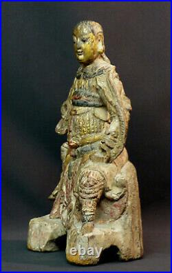 D art chine statue sculpture 18ème bouddha bois doré polychrome 30cm880g guanyin