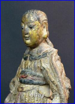 D art chine statue sculpture 18ème bouddha bois doré polychrome 30cm880g guanyin